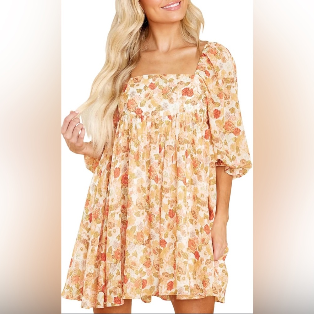 Storia Grace Floral Print Puff Sleeve Babydoll Mini Dress Size M‎ Multicolor